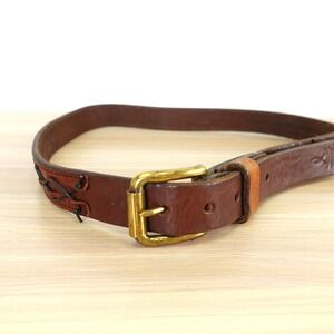 VINTAGE Medieval Belt Mens 34 Brown Leather Laced Retro Genuine Full Grain USA